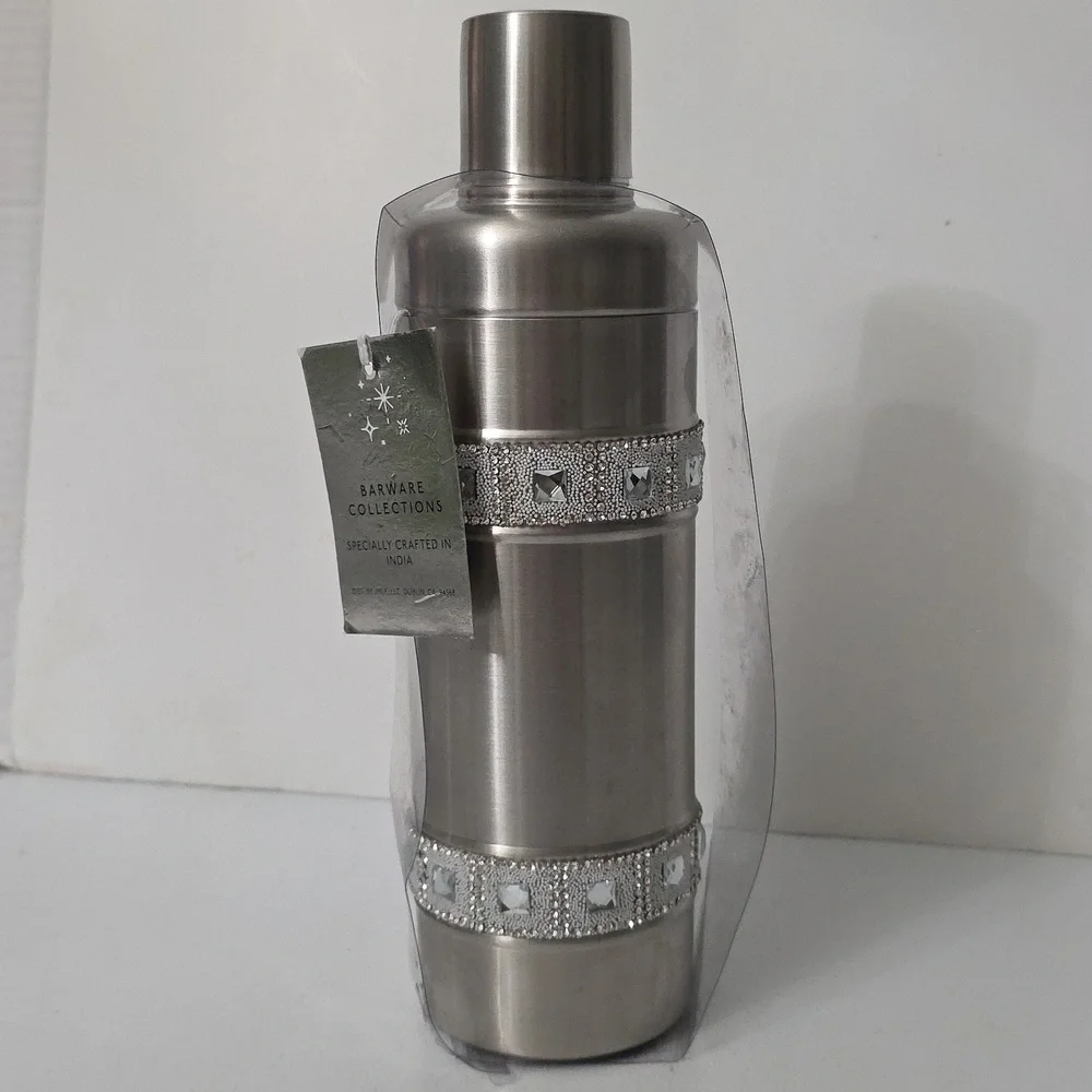 Barware Collection Stainless Cocktail Shaker with Decorative Rhinestone, NWT